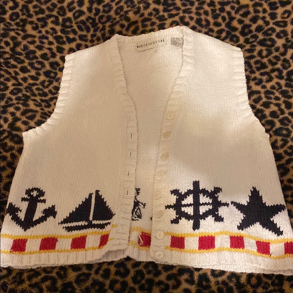 White Nautical Knit Vest S/M